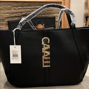 Roberto Cavalli Black Tote with Gold Cavalli Logo